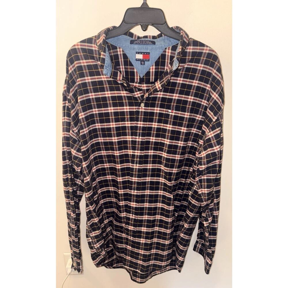 Vintage Tommy Hilfiger Plaid Button Up Shirt Mens XXL 90s Cotton Long Sleeve 2XL